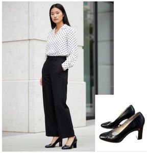 Salvatore Ferragamo Heels Black Crocodile Embossed Patent Leather 7 narrow AAA